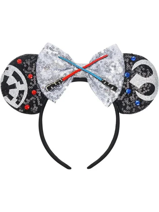 Women Black Silver Cartoon Mickey Mouse Costume Headband For Cosplay