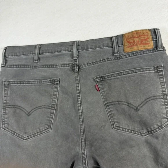 Levis 502 Regular Taper Gray Denim Jeans Mens 36x30 Charcoal Stretch Pants