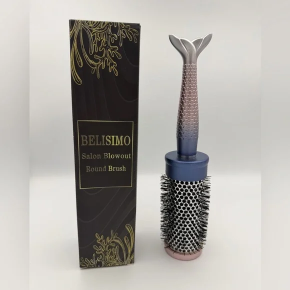 NEW Round Blowout Brush 2.4 inch Barrel Fishtail Ergonomic Handle ceramic