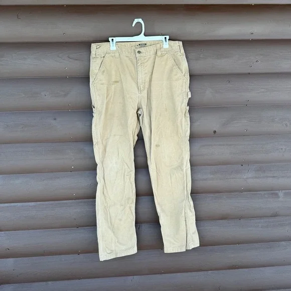 Carhartt Relaxed Fit Twill Utility Work Pants Khaki Men 38x34 (Distressed)
