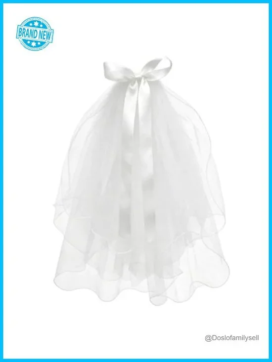 Wedding Bow Veil with Clip Bridal Hair Accessory Tulle Lace Satin Headpiece