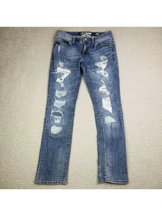 BKE Jeans Mens 31x29 Blue Alec Straight Leg Buckle Distressed Denim Casual