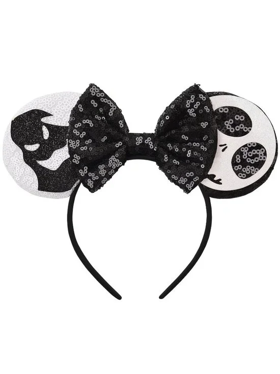 Women White Sequin Polyester Shiny Bows Mickey Mouse Headband