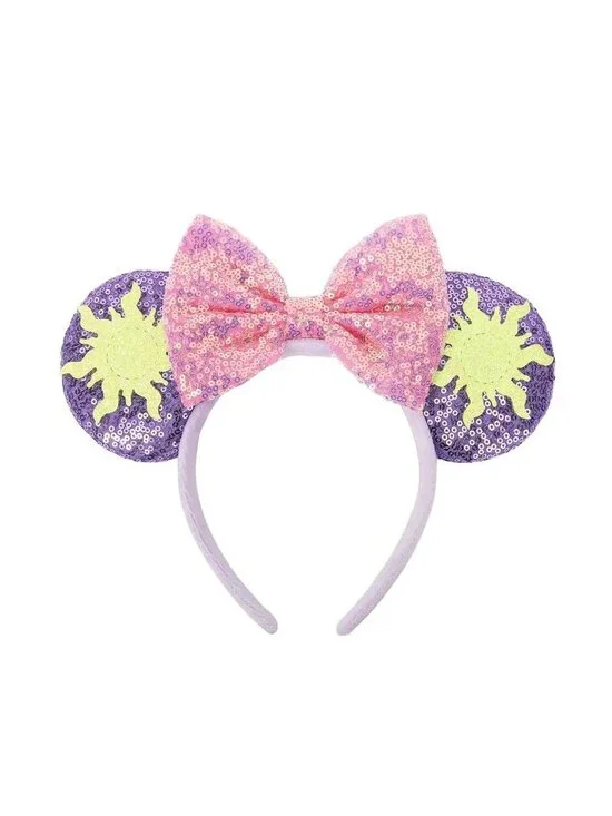 Women Purple Sequin Polyester Shiny Bows Mickey Mouse Headband