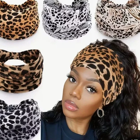 Animal Print Fun Sporty Stretch Knotted Headband Set of 5 NWT