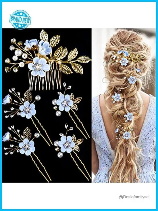 5PCS Bridal Hair Pins Crystal Pearl Hair Clips Headpiece Rhinestone Wedding