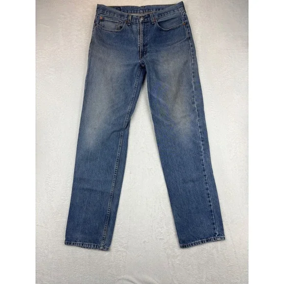 Levis 550 Mens 34x36 Jeans Medium Light Blue Washed Denim Nice High Fading Jeans