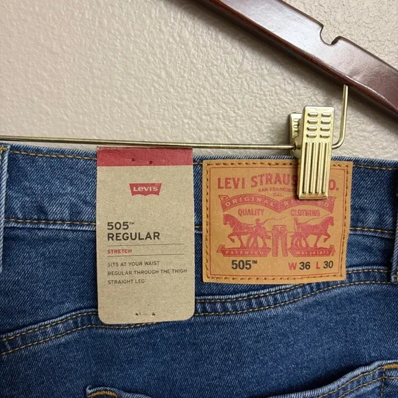 Levi's 505 Regular Fit Jeans 36x30 Blue Denim Stretch Straight Leg