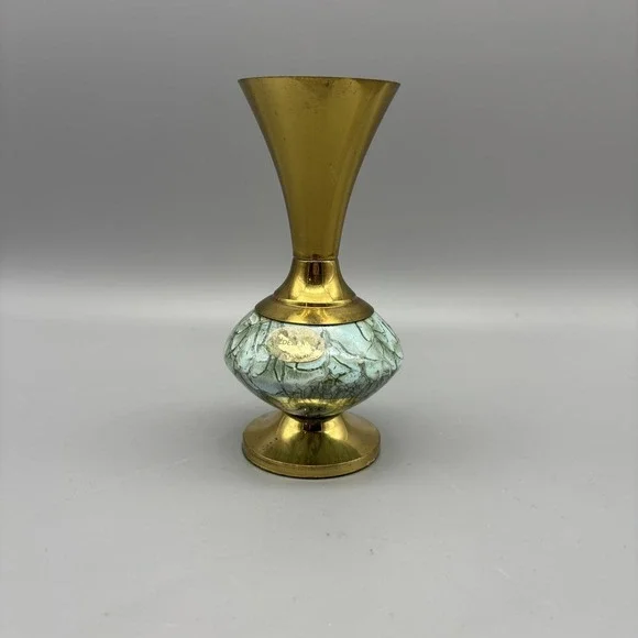 Vintage Delft Porcelain And Metal Bud Vase Measures 5.75