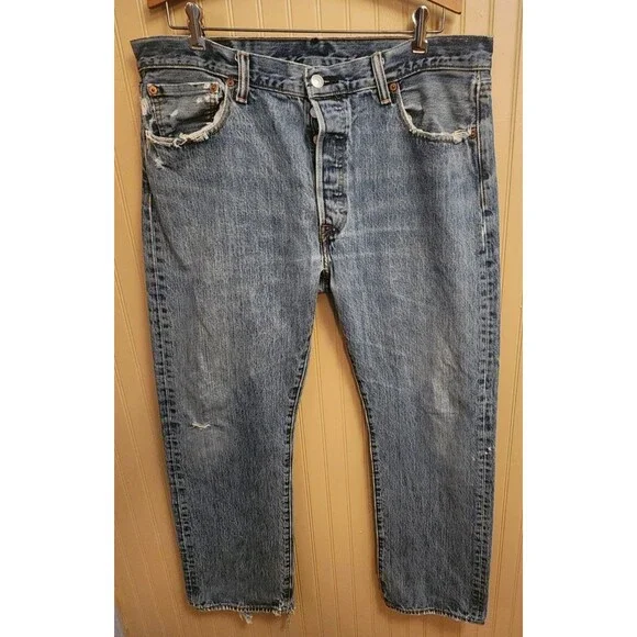Levi's 501 Straight Fit Button Fly Medium Wash Men's Blue Jeans Size 36x30