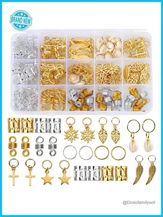 200 PCS Hair Braids Beads Metal Gold Silver Clips Cuffs Rings Dreadlocks