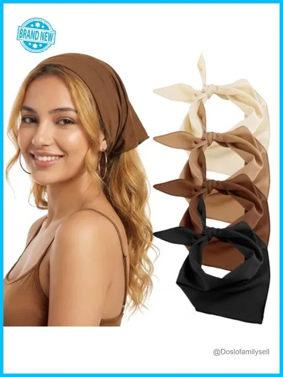 4 Pcs Triangle Head Scarf for Women - Soft Polyester Bandanas Hair Scarf
