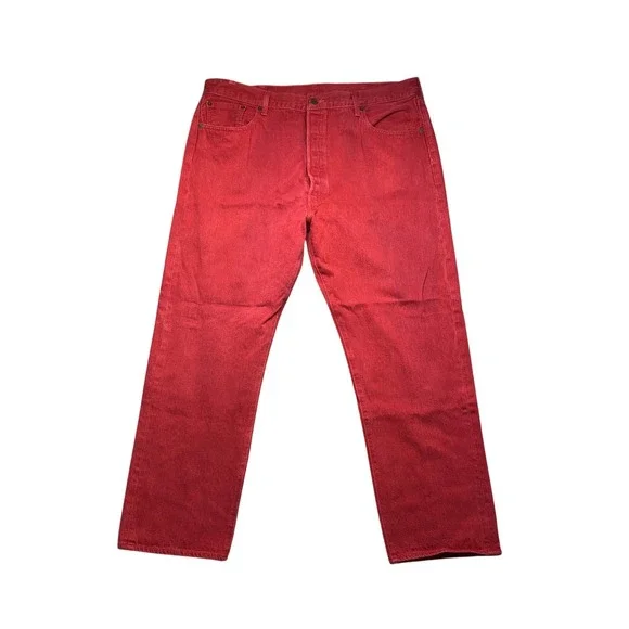 Levis 501 XX Mens 42x32 Original Fit Red Denim Straight Leg Button Fly Jeans