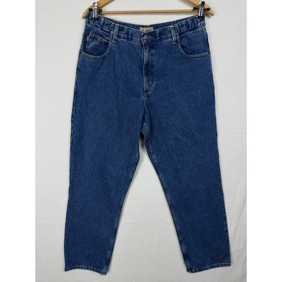 LL Bean Comfort Waist Jeans Mens 35x32 Blue Straight Leg Denim 100% Cotton