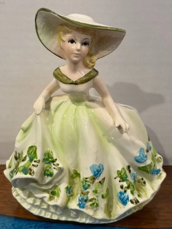Relpo 5940 Lady with Green and Blue Dress Planter Vase