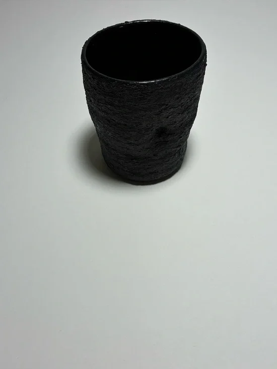Handmade Repurposed Black Ceramic Cup Vase Textured Acrylic Painted Modern Decor