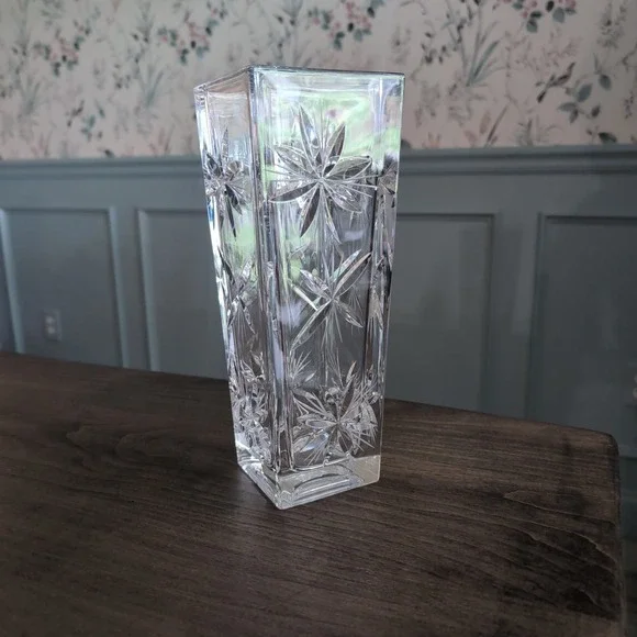 Vintage Heavy Cut Crystal Square Vase 10
