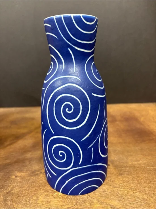 Blue Swirl Ceramic Pottery Vase - Decorative Home Accent