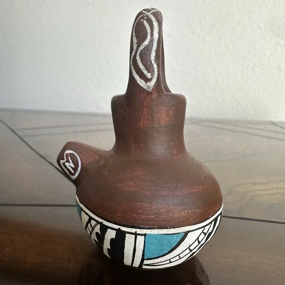 VTG Native American Pottery Mini 3.25 Inch Wedding Vase Geometric Artist Signed‎