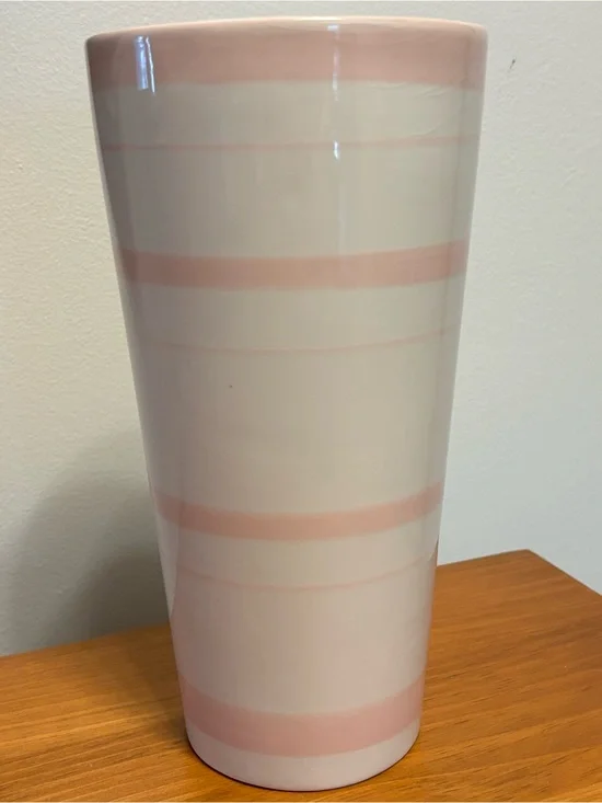 Striped Pink and White Ceramic Vase - Home Accents