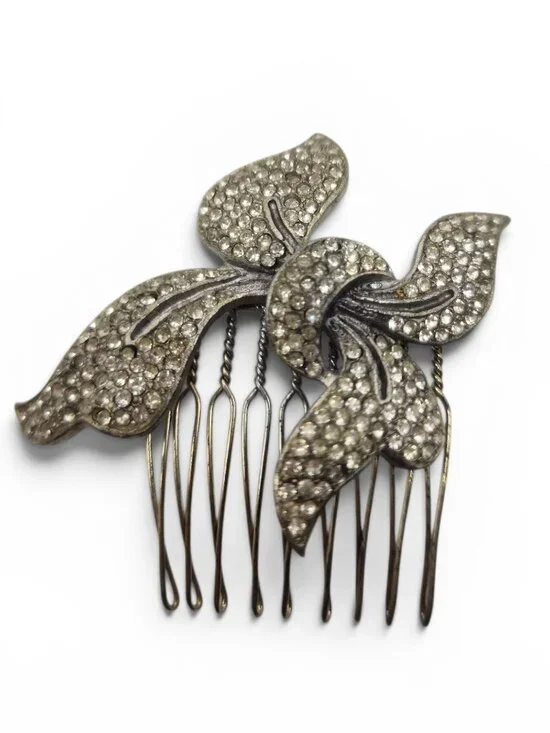 Vintage Rhinestone Bow Silver Bridal Special Occasion Hair Comb