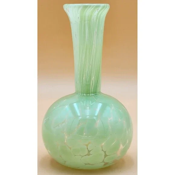 Green & Clear Art Glass Vase Hand Blown ~ Great Pontil Mark