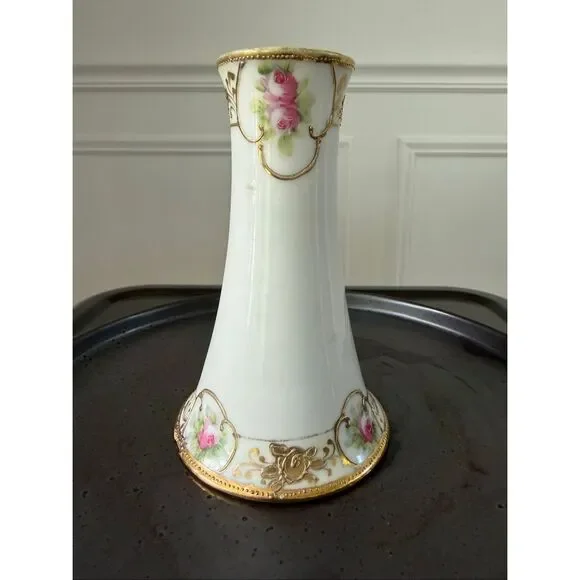 Vintage Hand Painted Nippon Gold Gilt Hat Pin Holder Bud Vase 4.75”