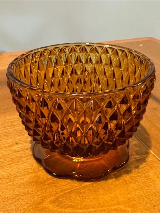 Indiana Glass Diamond Point Amber  BOTTOM ONLY Fairy Lamp 2.75” tall