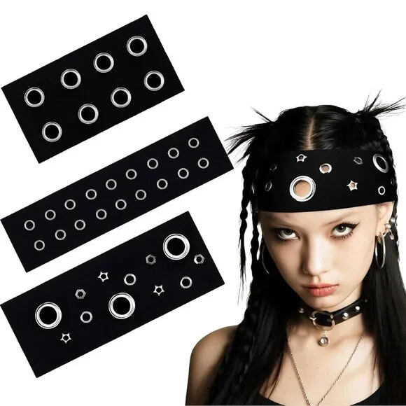 Women Grommet Headband Set 3pcs Cotton Spandex Casual Fashion Hair Accessory