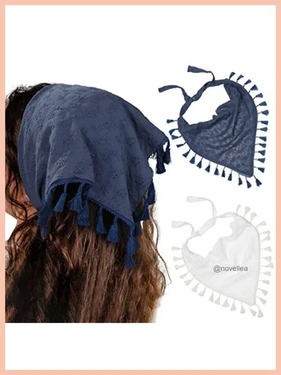 2-Pack Cotton Hair Scarf Headband with Tassels Tie Back Kerchief
