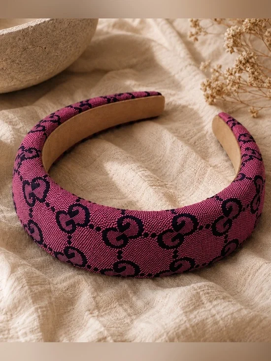 Designer Inspired Pink Monogram Padded Headband