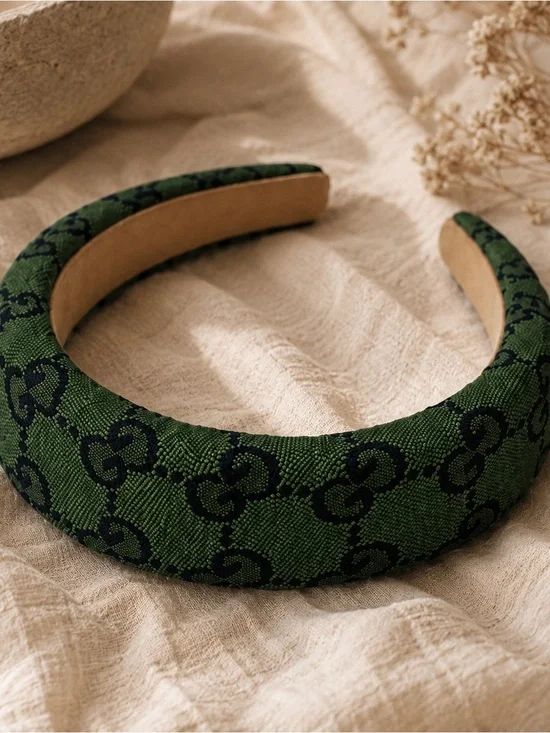Designer Inspired Green Monogram Padded Headband