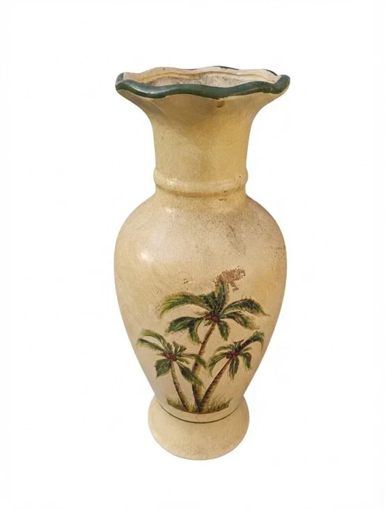 Vintage Faux-Bois Ceramic Vase with Palm Tree Motif
