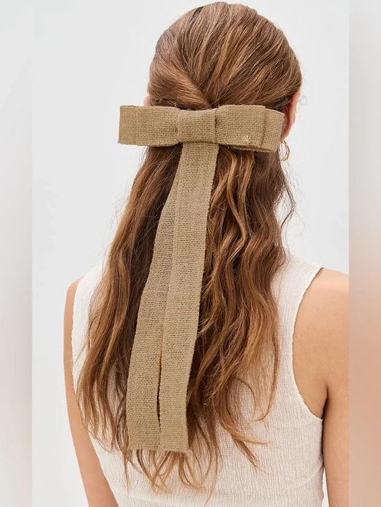 Lele Sadoughi Raffia Burlap Jane Bow Barrette