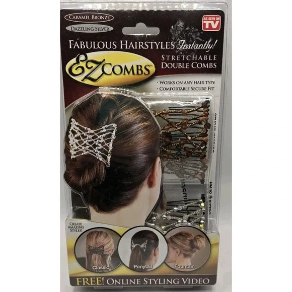 EZ Combs TV Fabulous Hairstyles Instantly! Package of 2 Stretchable Double Combs