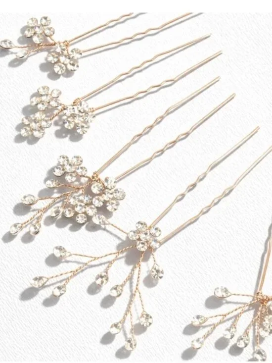 2/$40 New! Gold Rhinestone Crystal Bobby Pin Set (5) NWOT