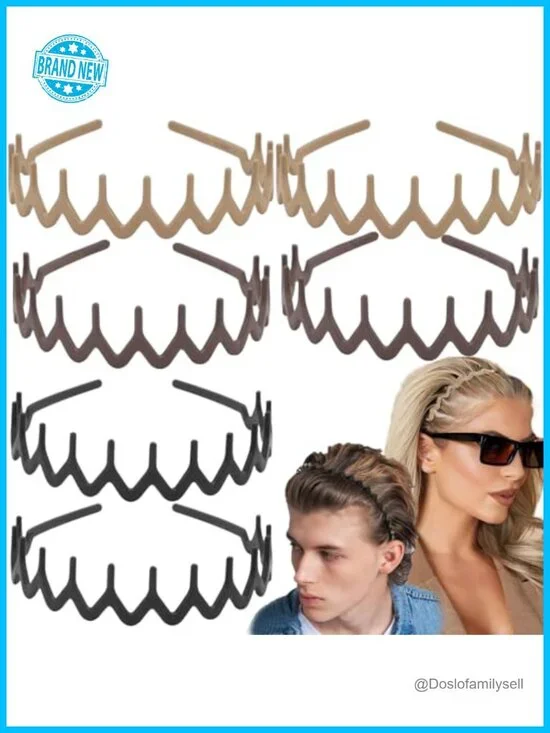 6 Pcs Zig Zag Headbands with Teeth Non Slip Stretchy Plastic Hair Accessories