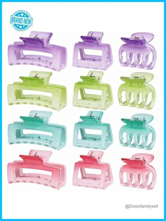 12 Pcs Hair Claw Clips Set - Durable Plastic Spring Clips for All Hair Types