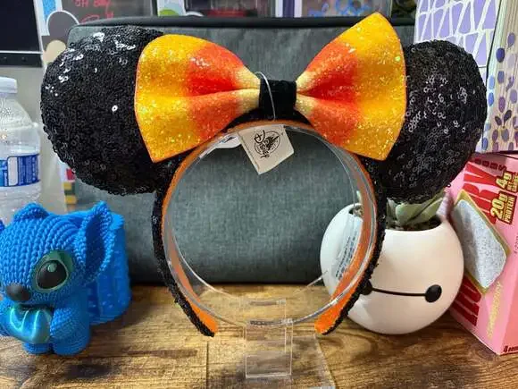 Disney Parks NWT Halloween Candy Corn Sequin Minnie Mouse Ears Headband