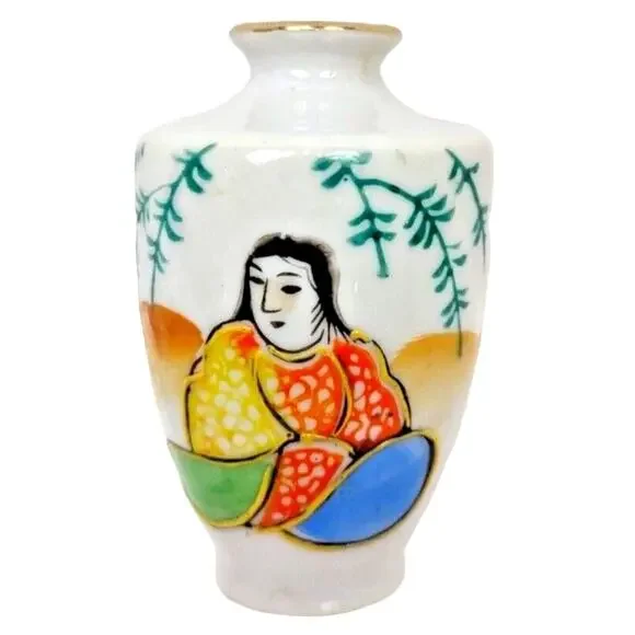 Vintage 1940’s Japan Satsuma Porcelain Vase Miniature Red Ltr Hand Painted 2.5