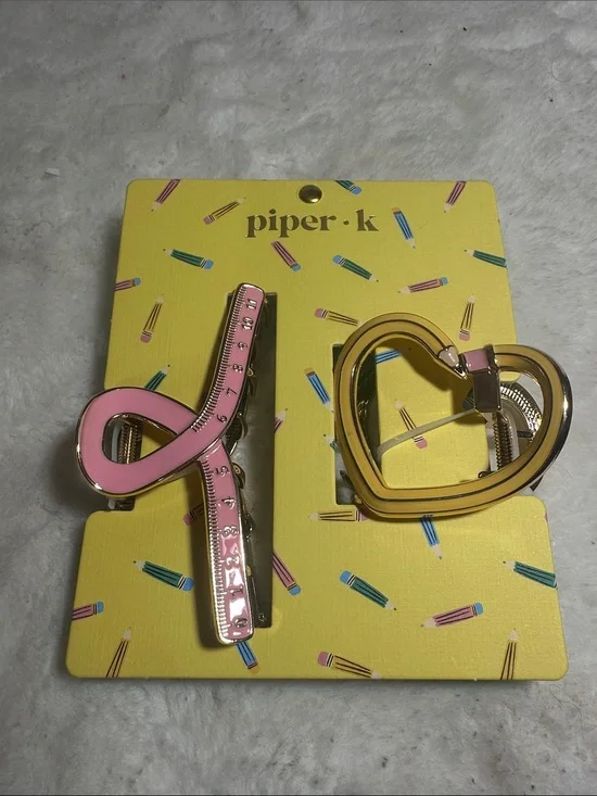 Piper K set of 2 pencil and ruler metal hair claw clips