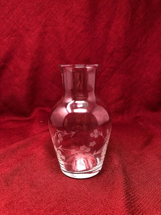 Vintage Etched Crystal Vase – Turkish Floral Glass – Elegant Home Décor