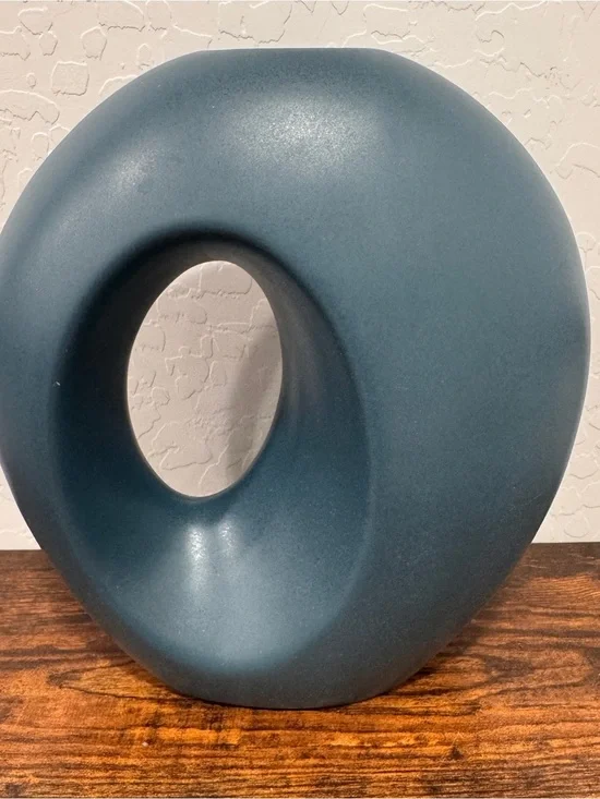 Sporvil Ceramics Donut Loop Vase Matte Blue 10.5” Portugal Modernist Sculptural