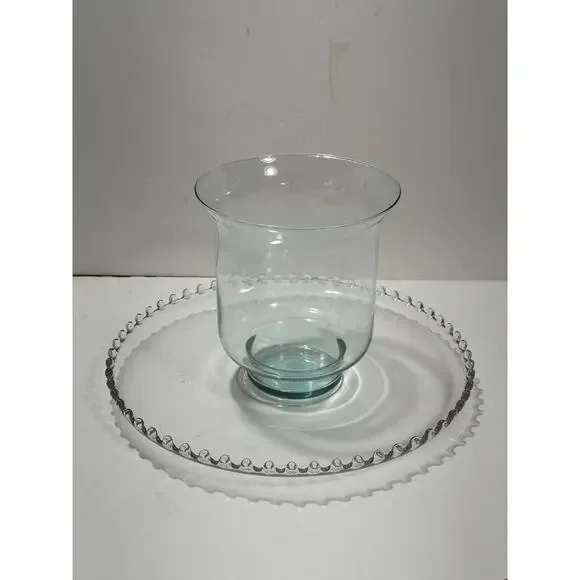 Large Luxurious Clear Glass Candle Bowl Vase &‎ Candlewick Under Plate