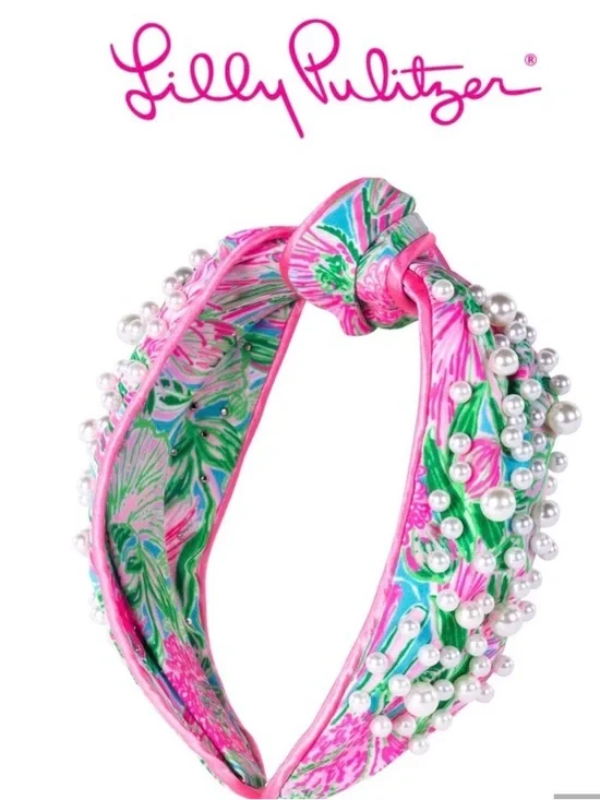 Lilly Pulitzer Pink, Green & Blue Floral Pearl Knot Headband
