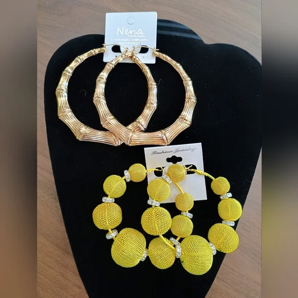 Yellow and Gold Women's Large Lightweight Earrings