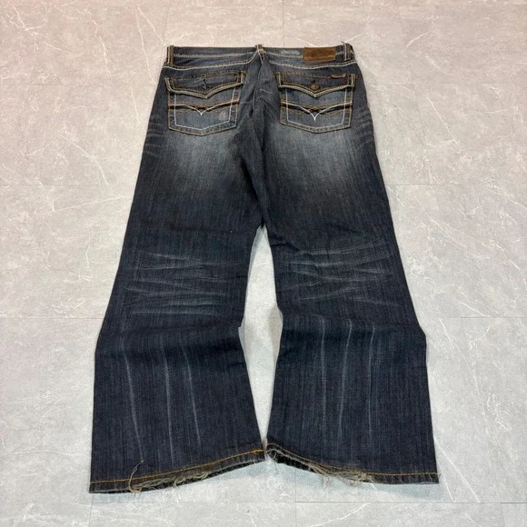Seven7 Mens Bootcut Jeans Dark Wash Contrast Stitch 36x34 Blue Denim 2822