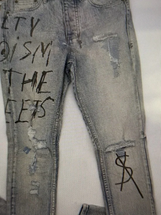 Ksubi Light Gray Chitch washed out Royslty SkinnyJeans with Black Graphic Script