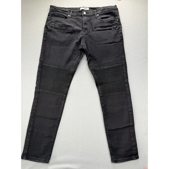 Fashion Nova Men Moto Skinny Jeans Black Stretch Biker Zip Pocket 38x30 Mens