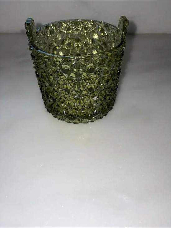 Fenton Olive Green Pressed Glass Ice Bucket - Decorative Table Accent